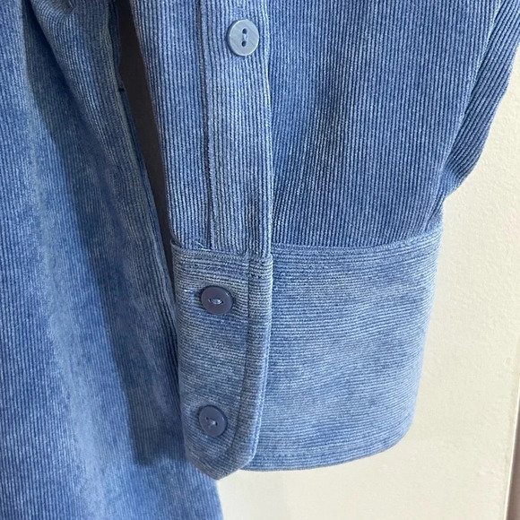 NWOT ZARA Fine-Waled Corduroy Shirt Button Up Oversized Blue Shacket size S - Picture 7 of 11